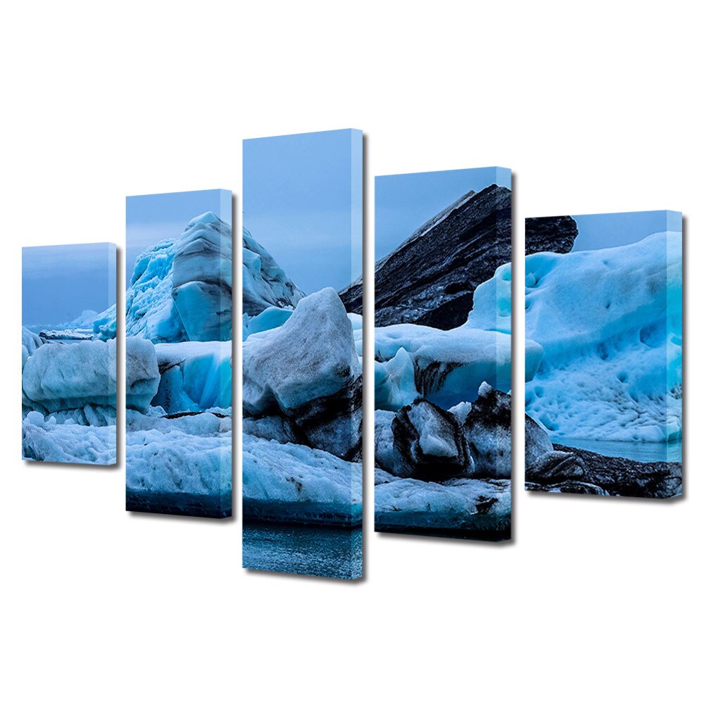 Set Tablouri Multicanvas, ArtDeco, Gheata si zapada, Panza pe cadru de lemn, Decoratiuni Moderne pentru Casa, 5 piese, 120 x 225 cm