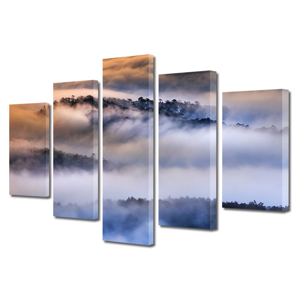 Set Tablouri Multicanvas, ArtDeco, Ceata si nori , Panza pe cadru de lemn, Decoratiuni Moderne pentru Casa, 5 piese, 110 x 200 cm