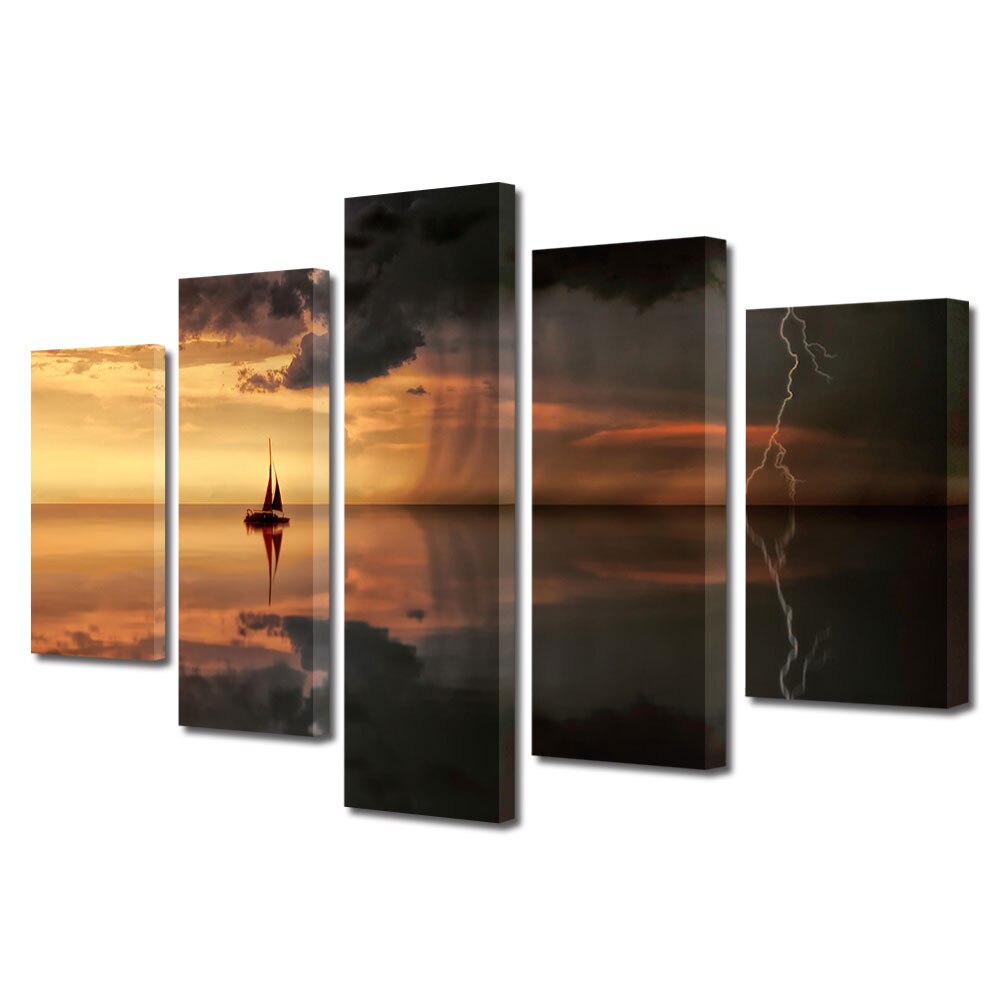 Set Tablouri Multicanvas, ArtDeco, Cu panzele spre furtuna, Panza pe cadru de lemn, Decoratiuni Moderne pentru Casa, 5 piese, 60 x 100 cm