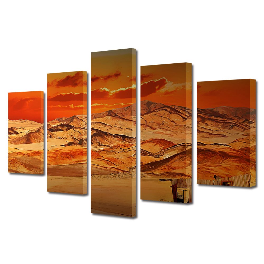 Set Tablouri Multicanvas, ArtDeco, Dealuri in desert, Panza pe cadru de lemn, Decoratiuni Moderne pentru Casa, 5 piese, 60 x 100 cm
