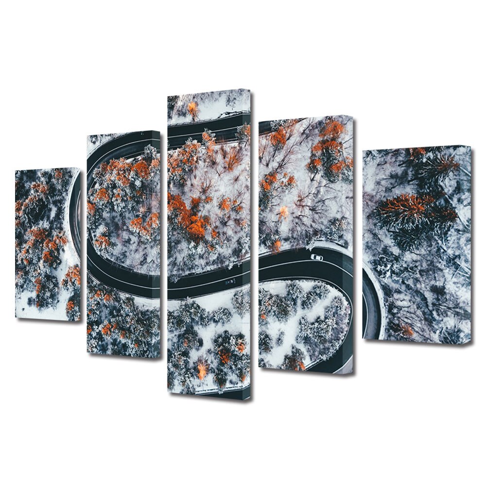 Set Tablouri Multicanvas, ArtDeco, Drum serpuit la munte, Panza pe cadru de lemn, Decoratiuni Moderne pentru Casa, 5 piese, 110 x 200 cm