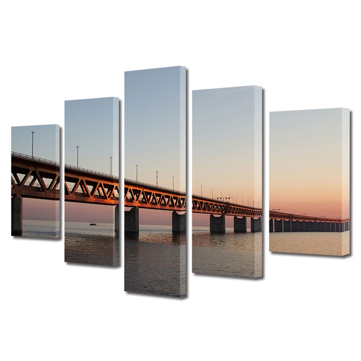 Set Tablouri Multicanvas, ArtDeco, Cale peste ocean, Panza pe cadru de lemn, Decoratiuni Moderne pentru Casa, 5 piese, 70 x 125 cm