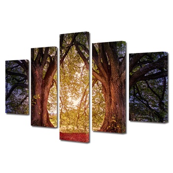 Set Tablouri Multicanvas, ArtDeco, Lumina zilei intre arbori, Panza pe cadru de lemn, Decoratiuni Moderne pentru Casa, 5 piese, 120 x 225 cm Set Tablouri Multicanvas, ArtDeco, Lumina zilei intre arbori, Panza pe cadru de lemn, Decoratiuni Moderne pentru Casa, 5 piese, 120 x 225 cm
