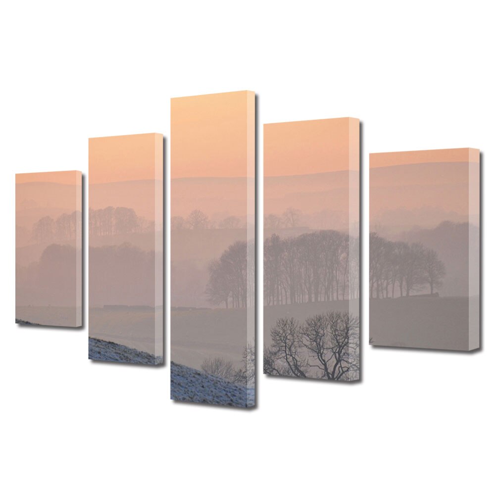 Set Tablouri Multicanvas, ArtDeco, Apus incetosat, Panza pe cadru de lemn, Decoratiuni Moderne pentru Casa, 5 piese, 120 x 225 cm