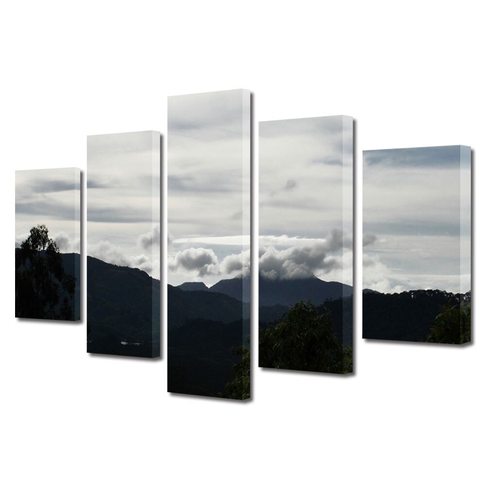 Set Tablouri Multicanvas, ArtDeco, Varf de munte acoperit de nori, Panza pe cadru de lemn, Decoratiuni Moderne pentru Casa, 5 piese, 110 x 200 cm