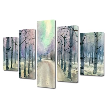 Set Tablouri Multicanvas, ArtDeco, Drum printre copaci, Panza pe cadru de lemn, Decoratiuni Moderne pentru Casa, 5 piese, 110 x 200 cm Set Tablouri Multicanvas, ArtDeco, Drum printre copaci, Panza pe cadru de lemn, Decoratiuni Moderne pentru Casa, 5 piese, 110 x 200 cm
