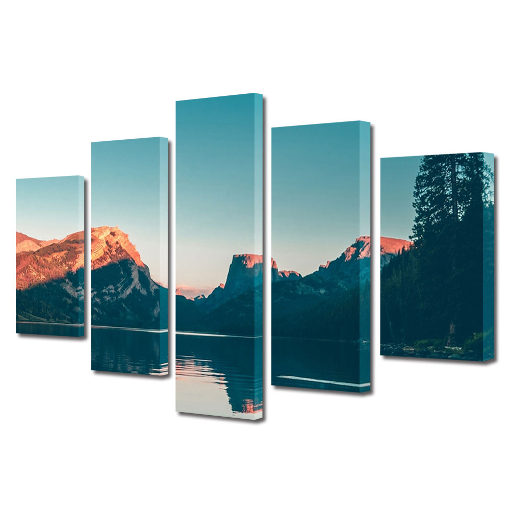 Set Tablouri Multicanvas, ArtDeco, Apa limpede, Panza pe cadru de lemn, Decoratiuni Moderne pentru Casa, 5 piese, 100 x 175 cm