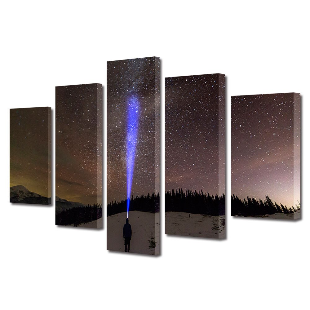 Set Tablouri Multicanvas, ArtDeco, Cer instelat, Panza pe cadru de lemn, Decoratiuni Moderne pentru Casa, 5 piese, 70 x 125 cm