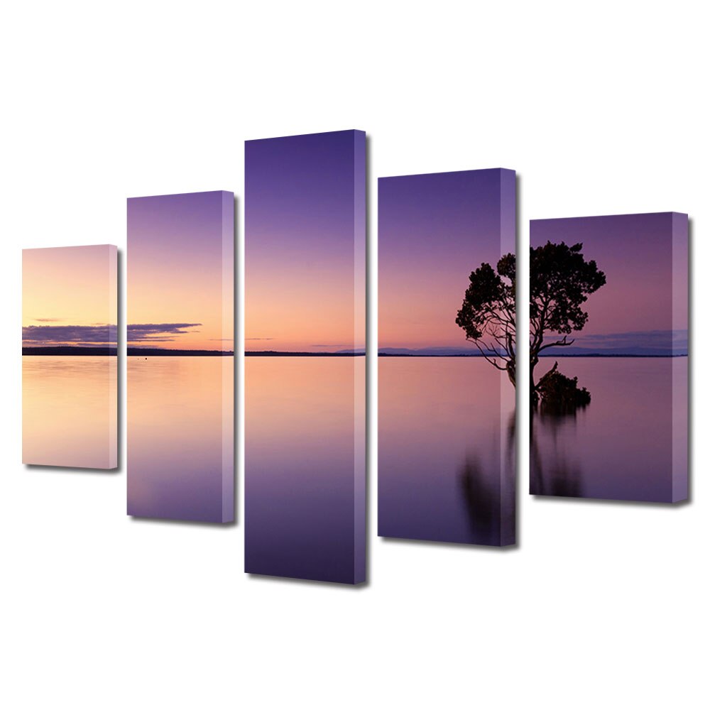 Set Tablouri Multicanvas, ArtDeco, Violet reflectat, Panza pe cadru de lemn, Decoratiuni Moderne pentru Casa, 5 piese, 70 x 125 cm