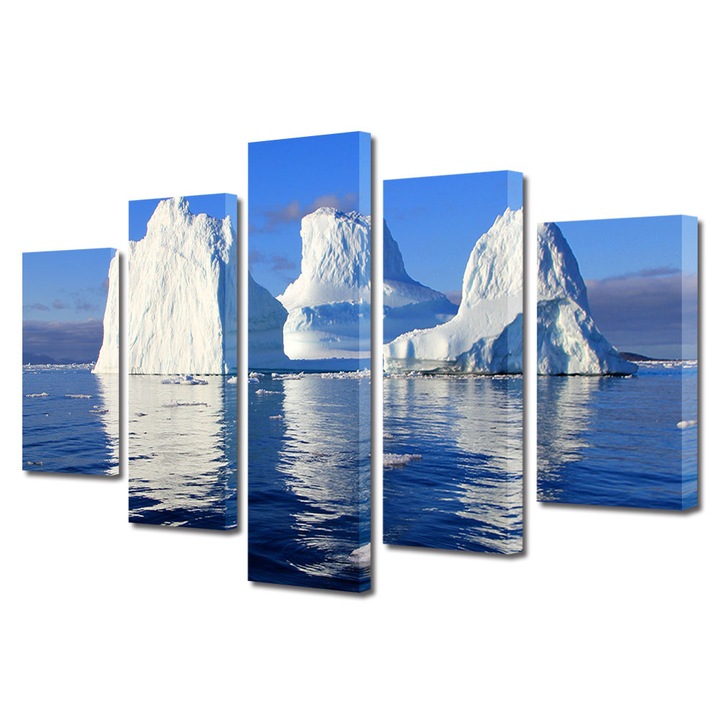 Set Tablouri Multicanvas, ArtDeco, Formatiuni de gheata la suprafata apei, Panza pe cadru de lemn, Decoratiuni Moderne pentru Casa, 5 piese, 70 x 125 cm