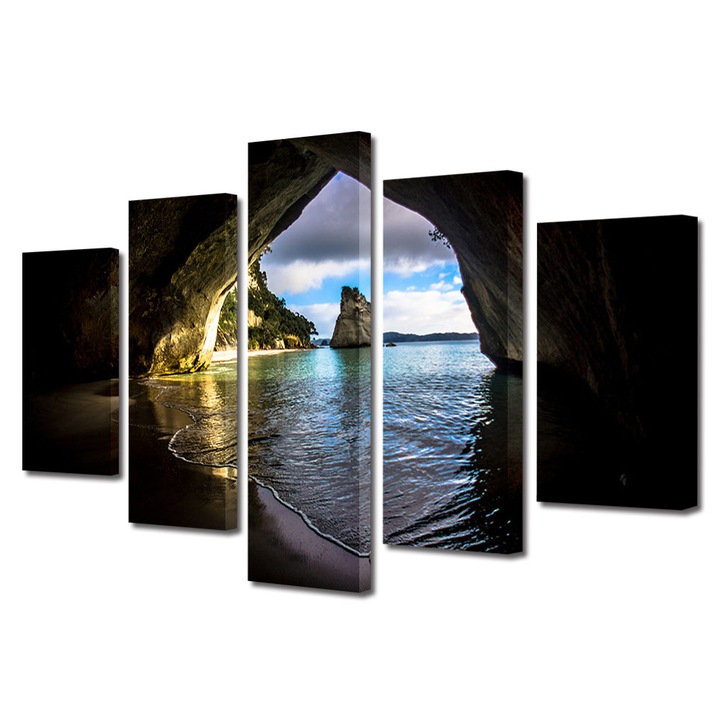 Set Tablouri Multicanvas, ArtDeco, Pestera pe apa, Panza pe cadru de lemn, Decoratiuni Moderne pentru Casa, 5 piese, 60 x 100 cm