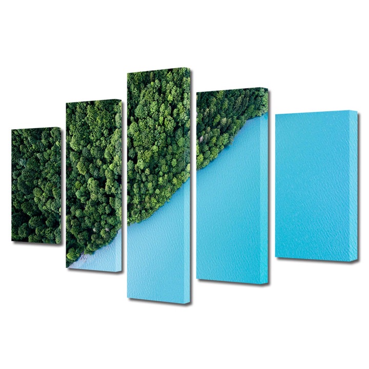 Set Tablouri Multicanvas, ArtDeco, Lac montan privit de sus, Panza pe cadru de lemn, Decoratiuni Moderne pentru Casa, 5 piese, 60 x 100 cm