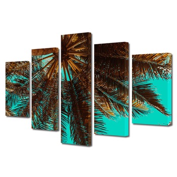 Set Tablouri Multicanvas, ArtDeco, Sub palmier, Panza pe cadru de lemn, Decoratiuni Moderne pentru Casa, 5 piese, 120 x 225 cm Set Tablouri Multicanvas, ArtDeco, Sub palmier, Panza pe cadru de lemn, Decoratiuni Moderne pentru Casa, 5 piese, 120 x 225 cm