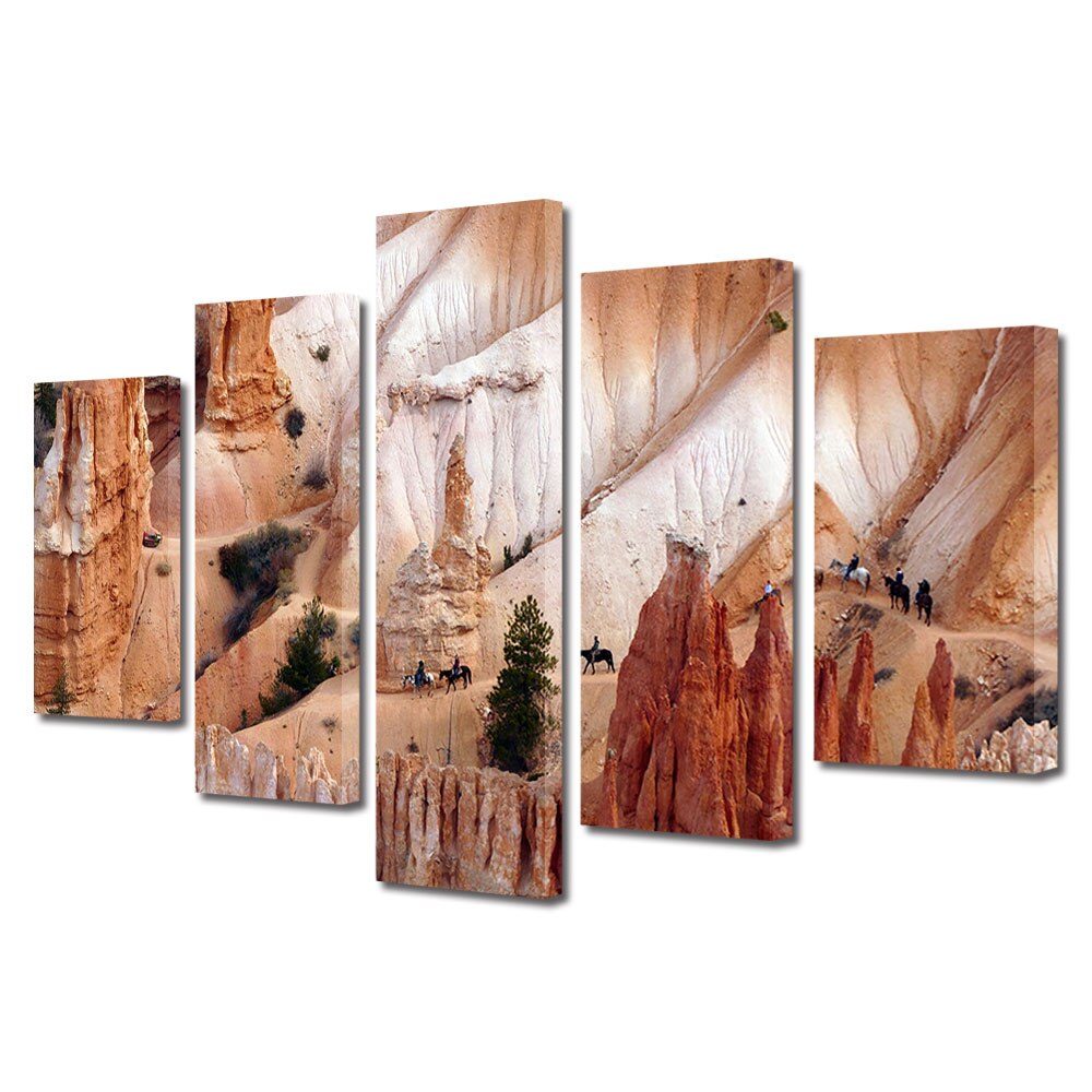 Set Tablouri Multicanvas, ArtDeco, Calarind pe stanci, Panza pe cadru de lemn, Decoratiuni Moderne pentru Casa, 5 piese, 80 x 150 cm