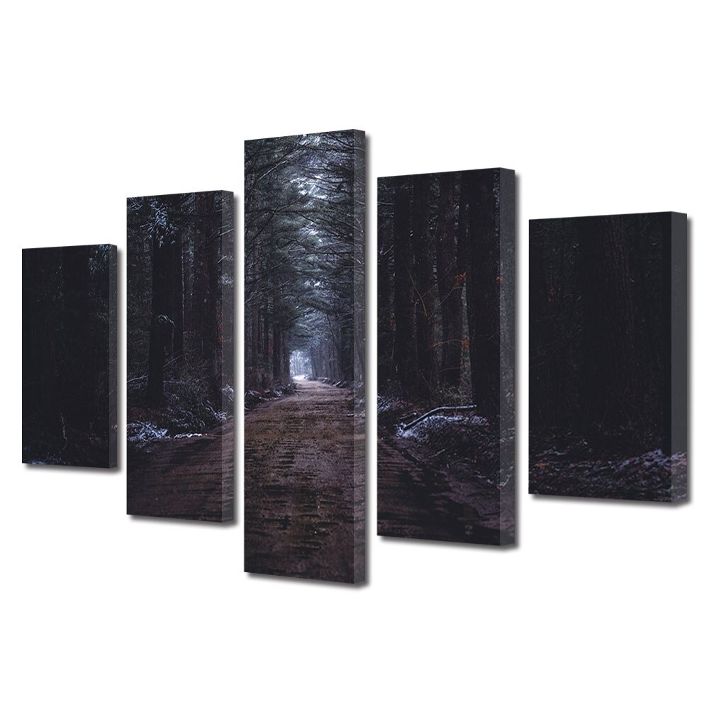 Set Tablouri Multicanvas, ArtDeco, Drum intunecat, Panza pe cadru de lemn, Decoratiuni Moderne pentru Casa, 5 piese, 70 x 125 cm