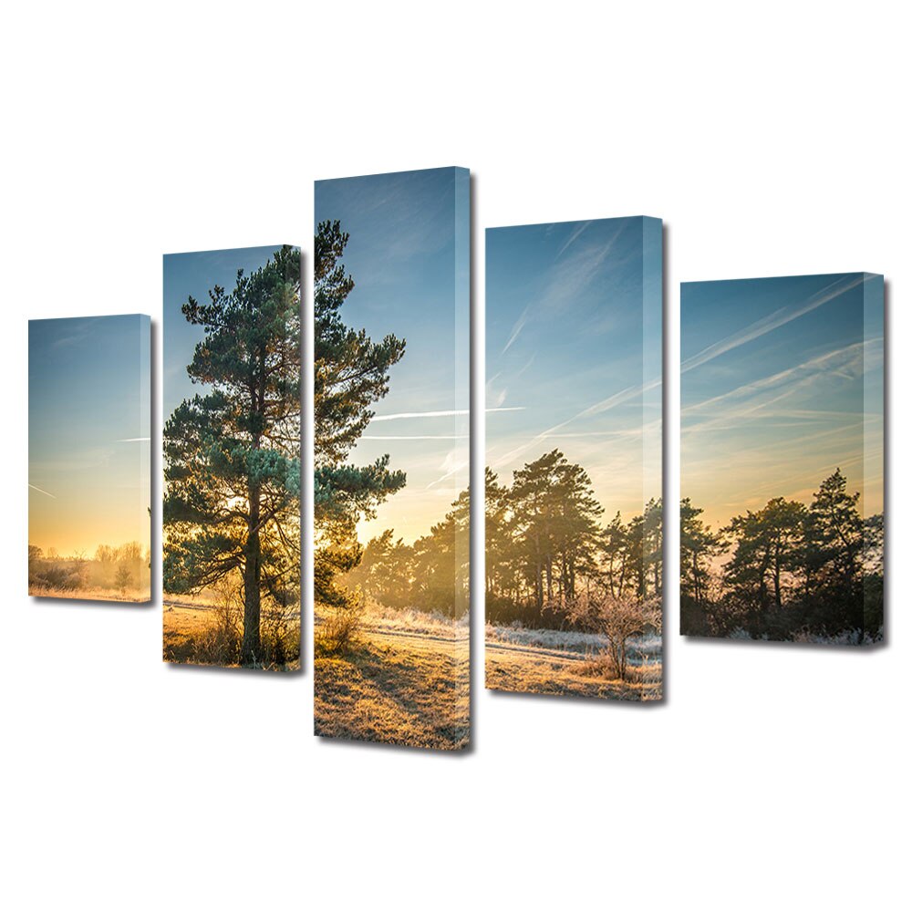 Set Tablouri Multicanvas, ArtDeco, Raze calde in natura, Panza pe cadru de lemn, Decoratiuni Moderne pentru Casa, 5 piese, 110 x 200 cm