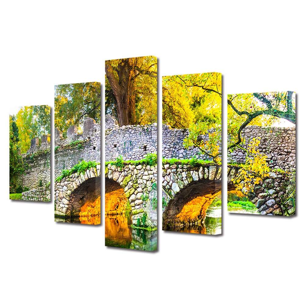 Set Tablouri Multicanvas, ArtDeco, Pod de piatra, Panza pe cadru de lemn, Decoratiuni Moderne pentru Casa, 5 piese, 100 x 175 cm