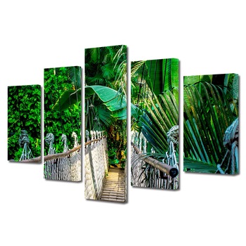 Set Tablouri Multicanvas, ArtDeco, Pod in jungla, Panza pe cadru de lemn, Decoratiuni Moderne pentru Casa, 5 piese, 110 x 200 cm Set Tablouri Multicanvas, ArtDeco, Pod in jungla, Panza pe cadru de lemn, Decoratiuni Moderne pentru Casa, 5 piese, 110 x 200 cm