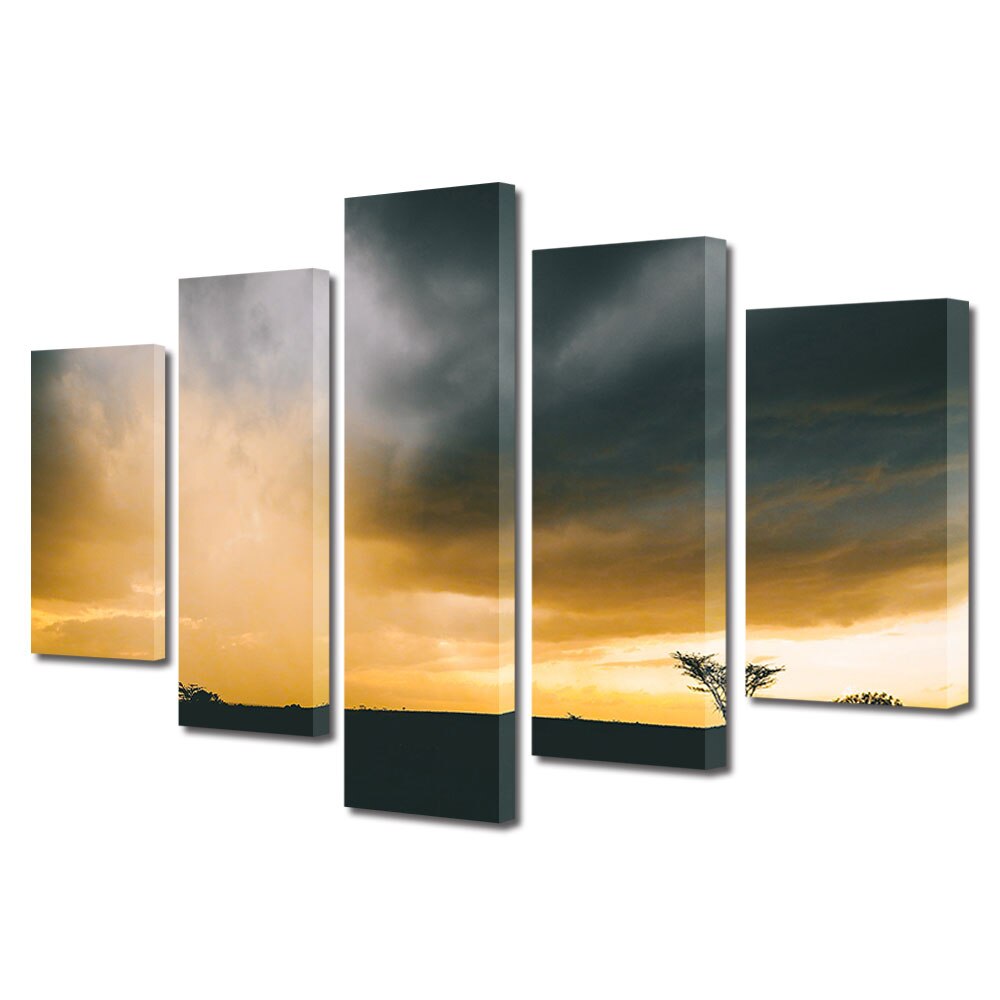 Set Tablouri Multicanvas, ArtDeco, Cer la rasarit, Panza pe cadru de lemn, Decoratiuni Moderne pentru Casa, 5 piese, 100 x 175 cm