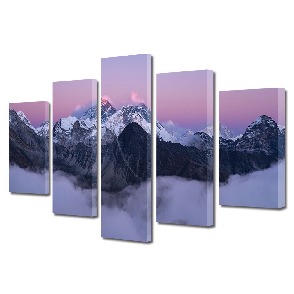 Set Tablouri Multicanvas, ArtDeco, Deasupra norilor, Panza pe cadru de lemn, Decoratiuni Moderne pentru Casa, 5 piese, 80 x 150 cm