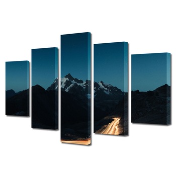 Set Tablouri Multicanvas, ArtDeco, Drum iluminat la poalele muntelui, Panza pe cadru de lemn, Decoratiuni Moderne pentru Casa, 5 piese, 70 x 125 cm Set Tablouri Multicanvas, ArtDeco, Drum iluminat la poalele muntelui, Panza pe cadru de lemn, Decoratiuni Moderne pentru Casa, 5 piese, 70 x 125 cm