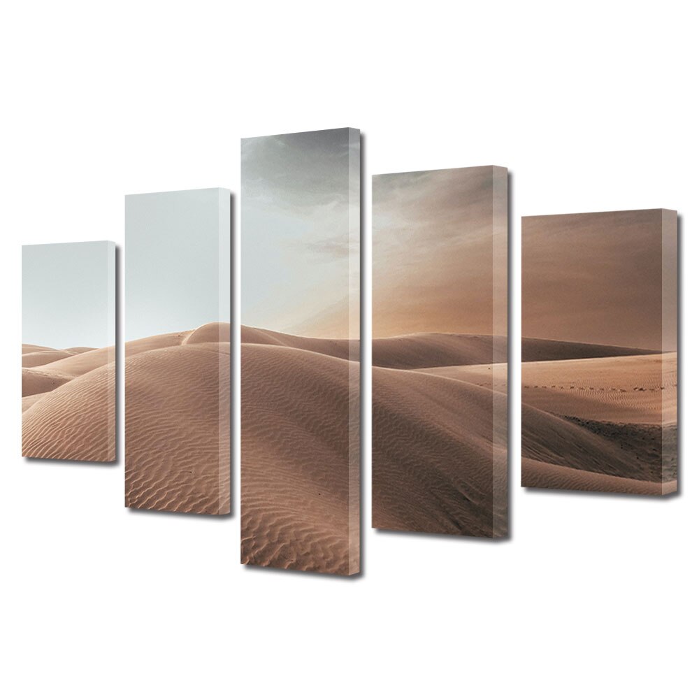 Set Tablouri Multicanvas, ArtDeco, Pustiul din desert, Panza pe cadru de lemn, Decoratiuni Moderne pentru Casa, 5 piese, 60 x 100 cm