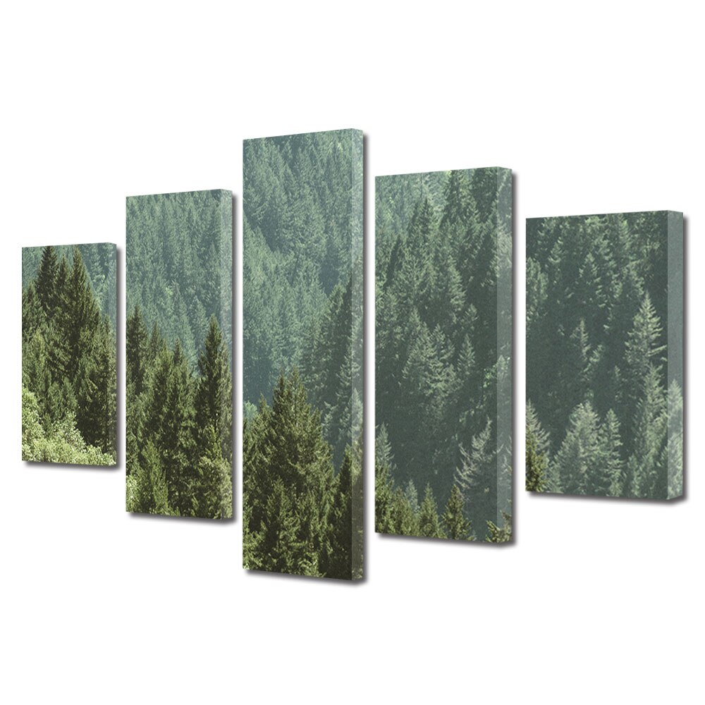 Set Tablouri Multicanvas, ArtDeco, Padure de pini la munte, Panza pe cadru de lemn, Decoratiuni Moderne pentru Casa, 5 piese, 80 x 150 cm
