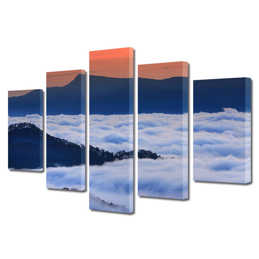 Set Tablouri Multicanvas, ArtDeco, Ocean de nori sub cerul rosiatic, Panza pe cadru de lemn, Decoratiuni Moderne pentru Casa, 5 piese, 110 x 200 cm