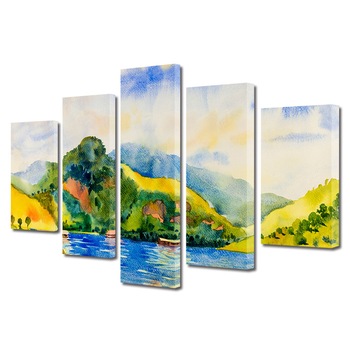 Set Tablouri Multicanvas, ArtDeco, Priveliste pictata, Panza pe cadru de lemn, Decoratiuni Moderne pentru Casa, 5 piese, 120 x 225 cm Set Tablouri Multicanvas, ArtDeco, Priveliste pictata, Panza pe cadru de lemn, Decoratiuni Moderne pentru Casa, 5 piese, 120 x 225 cm