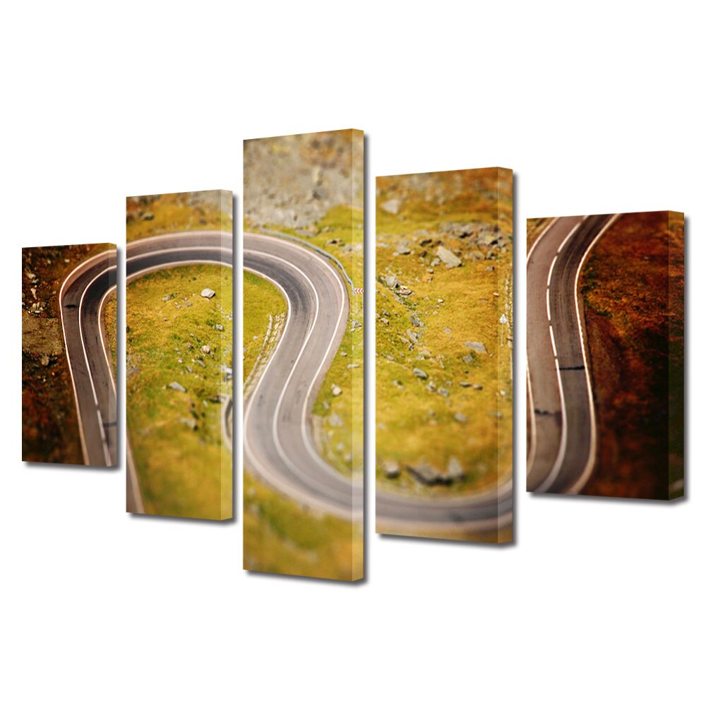 Set Tablouri Multicanvas, ArtDeco, Sosea serpuita, Panza pe cadru de lemn, Decoratiuni Moderne pentru Casa, 5 piese, 80 x 150 cm