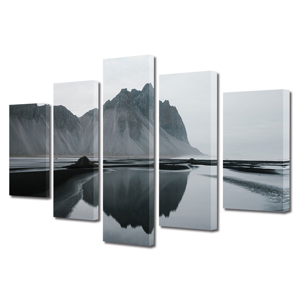 Set Tablouri Multicanvas, ArtDeco, Relief langa apa limpede, Panza pe cadru de lemn, Decoratiuni Moderne pentru Casa, 5 piese, 120 x 225 cm