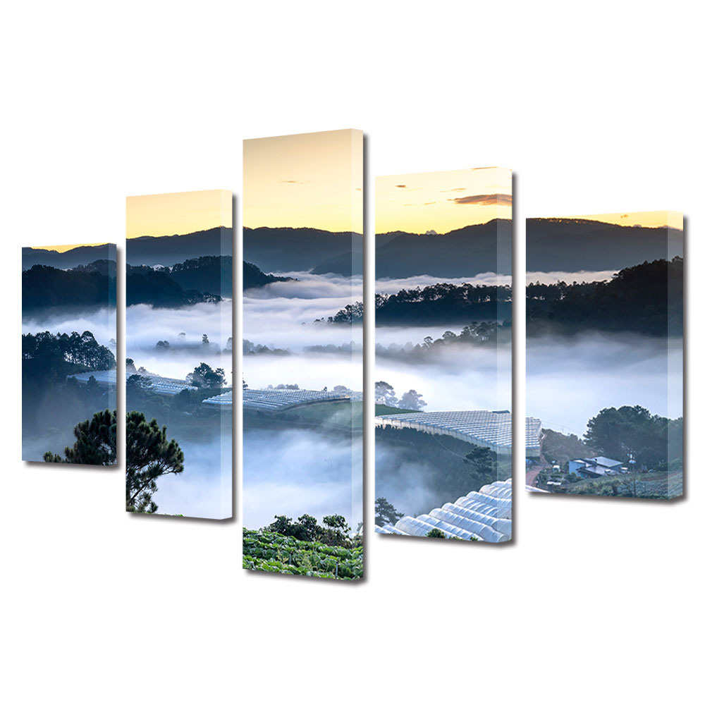 Set Tablouri Multicanvas, ArtDeco, Priveliste incetosata, Panza pe cadru de lemn, Decoratiuni Moderne pentru Casa, 5 piese, 60 x 100 cm