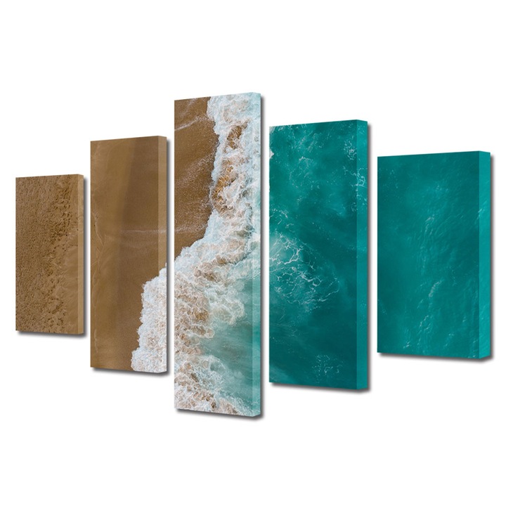 Set Tablouri Multicanvas, ArtDeco, Farmecul valurilor, Panza pe cadru de lemn, Decoratiuni Moderne pentru Casa, 5 piese, 70 x 125 cm
