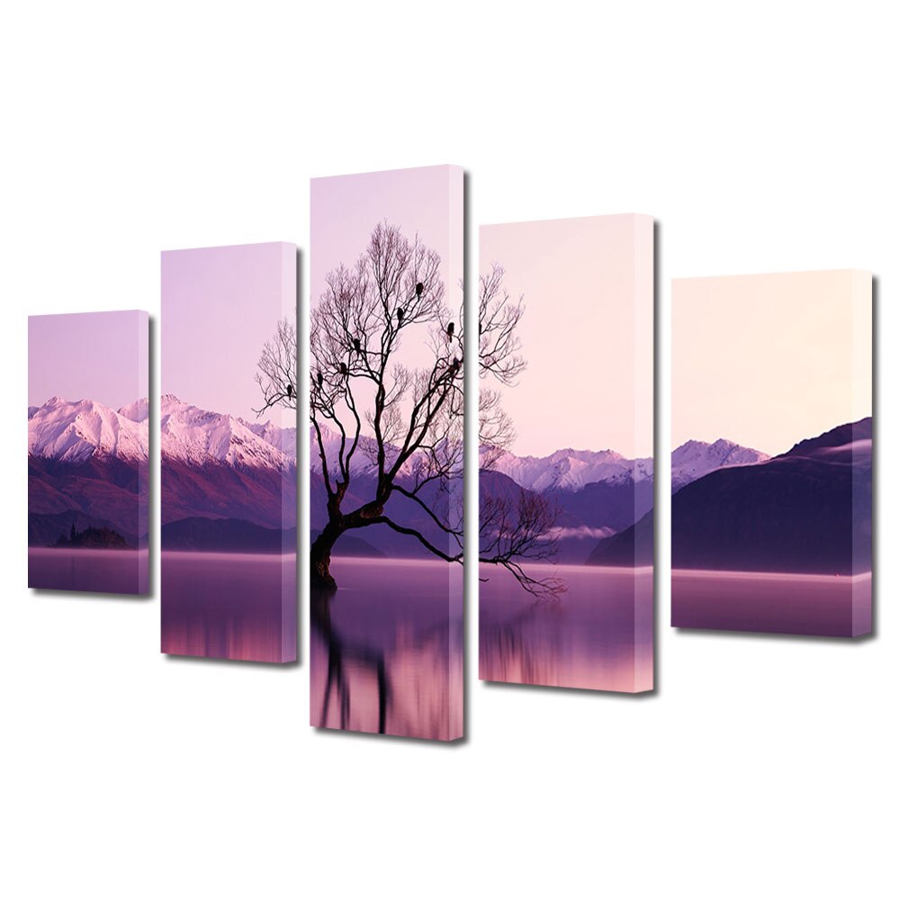 Set Tablouri Multicanvas, ArtDeco, Priveliste roz, Panza pe cadru de lemn, Decoratiuni Moderne pentru Casa, 5 piese, 70 x 125 cm