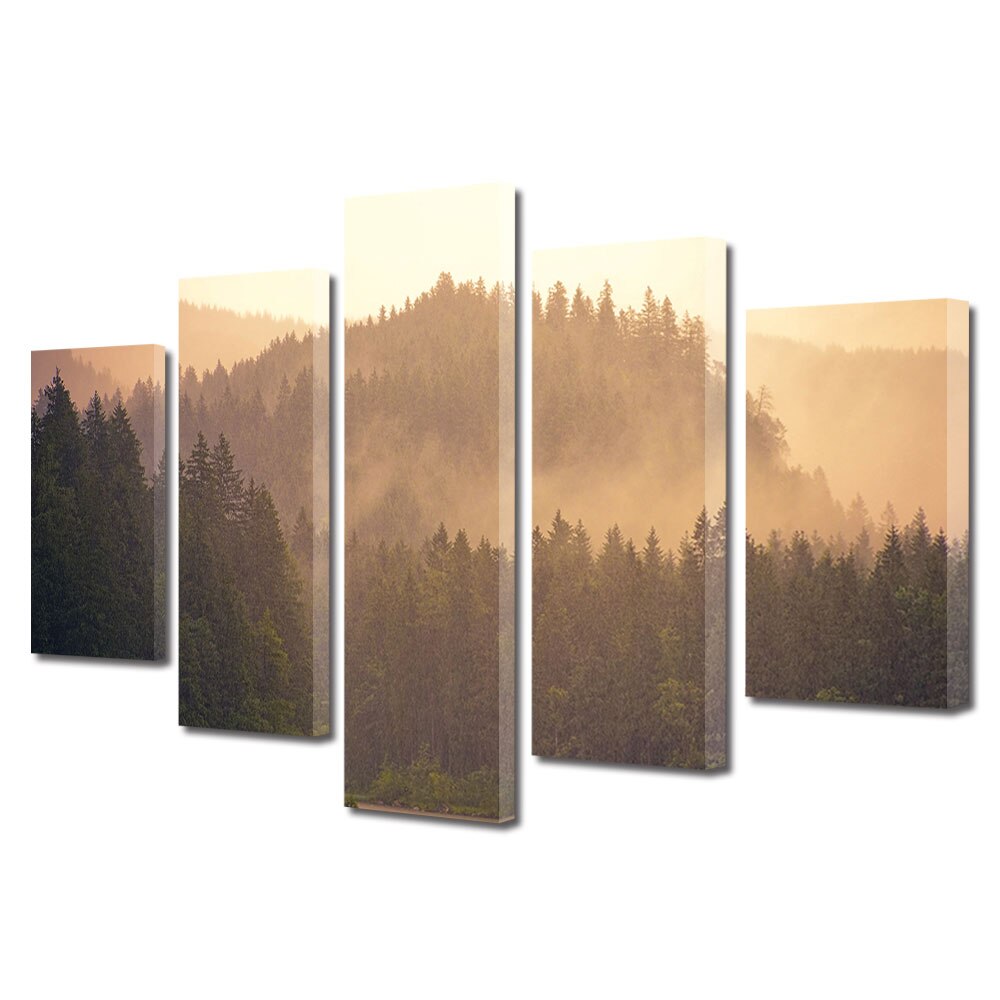 Set Tablouri Multicanvas, ArtDeco, Padure de brazi incetosata, Panza pe cadru de lemn, Decoratiuni Moderne pentru Casa, 5 piese, 110 x 200 cm