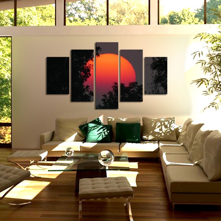 Set Tablouri Multicanvas, ArtDeco, Pata de culoare in intuneric, Panza pe cadru de lemn, Decoratiuni Moderne pentru Casa, 5 piese, 60 x 100 cm