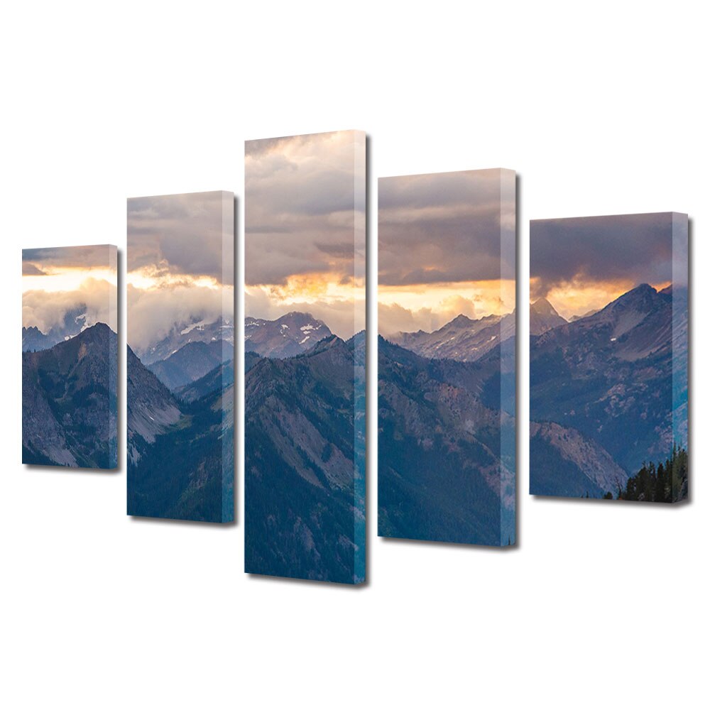 Set Tablouri Multicanvas, ArtDeco, Nori deasupra crestelor, Panza pe cadru de lemn, Decoratiuni Moderne pentru Casa, 5 piese, 60 x 100 cm