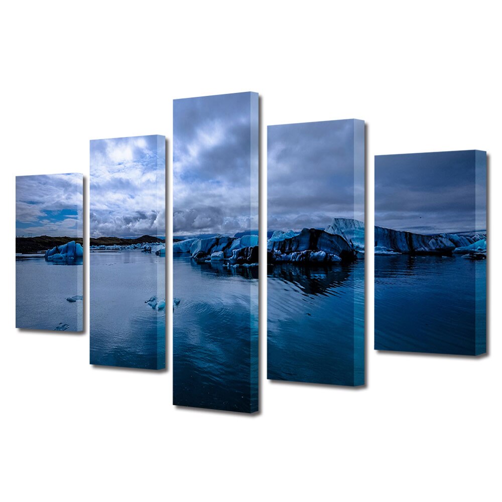 Set Tablouri Multicanvas, ArtDeco, Priveliste inghetata, Panza pe cadru de lemn, Decoratiuni Moderne pentru Casa, 5 piese, 60 x 100 cm