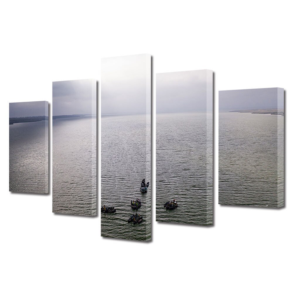 Set Tablouri Multicanvas, ArtDeco, Intalnire in larg, Panza pe cadru de lemn, Decoratiuni Moderne pentru Casa, 5 piese, 80 x 150 cm