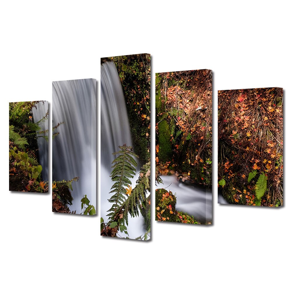 Set Tablouri Multicanvas, ArtDeco, Cascada fantomatica, Panza pe cadru de lemn, Decoratiuni Moderne pentru Casa, 5 piese, 70 x 125 cm