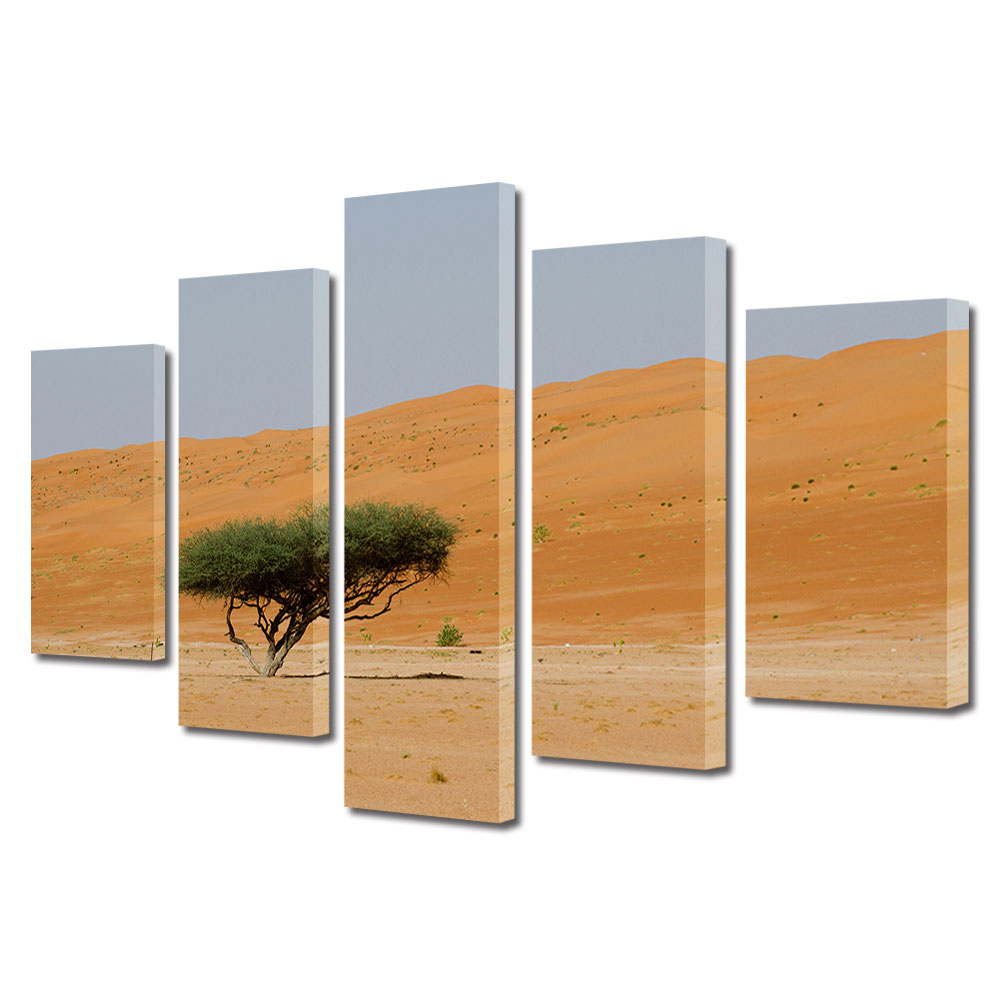 Set Tablouri Multicanvas, ArtDeco, Copacul Vietii in pustietate, Panza pe cadru de lemn, Decoratiuni Moderne pentru Casa, 5 piese, 110 x 200 cm