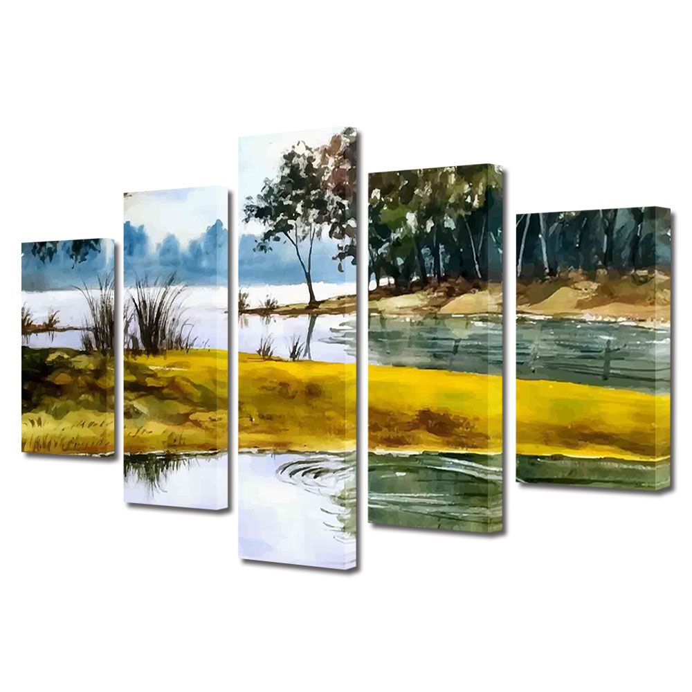 Set Tablouri Multicanvas, ArtDeco, Reflexie in apa, Panza pe cadru de lemn, Decoratiuni Moderne pentru Casa, 5 piese, 80 x 150 cm