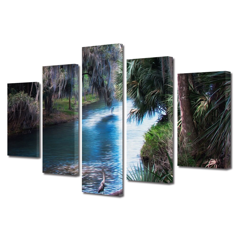 Set Tablouri Multicanvas, ArtDeco, Rau ilustrat, Panza pe cadru de lemn, Decoratiuni Moderne pentru Casa, 5 piese, 60 x 100 cm