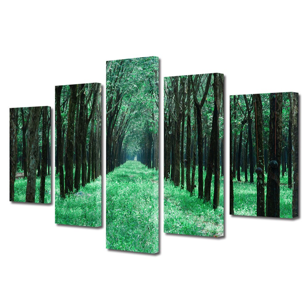 Set Tablouri Multicanvas, ArtDeco, Verde intens, Panza pe cadru de lemn, Decoratiuni Moderne pentru Casa, 5 piese, 60 x 100 cm
