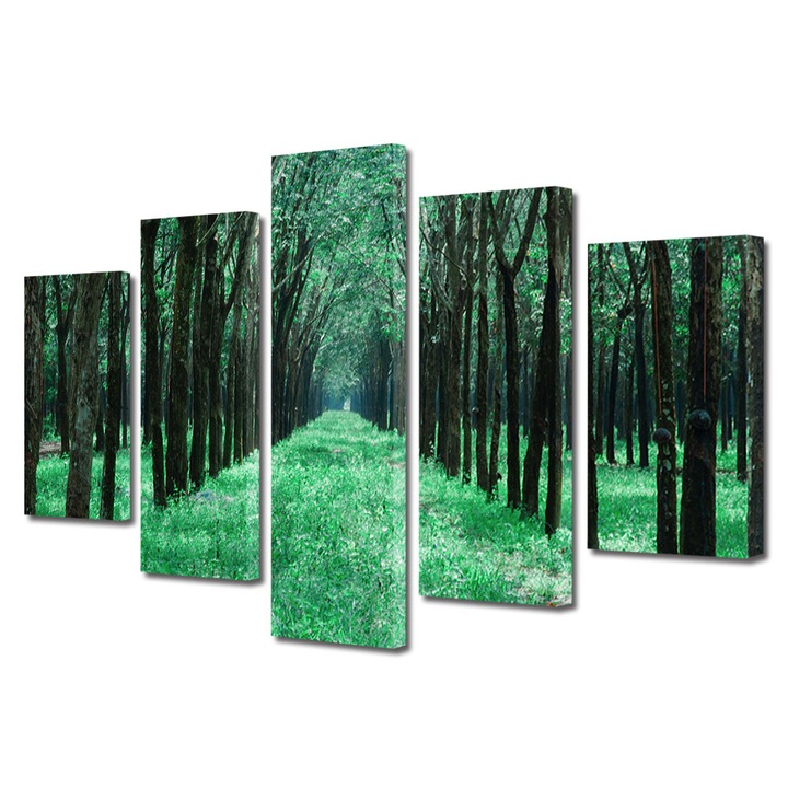 Set Tablouri Multicanvas, ArtDeco, Verde intens, Panza pe cadru de lemn, Decoratiuni Moderne pentru Casa, 5 piese, 70 x 125 cm
