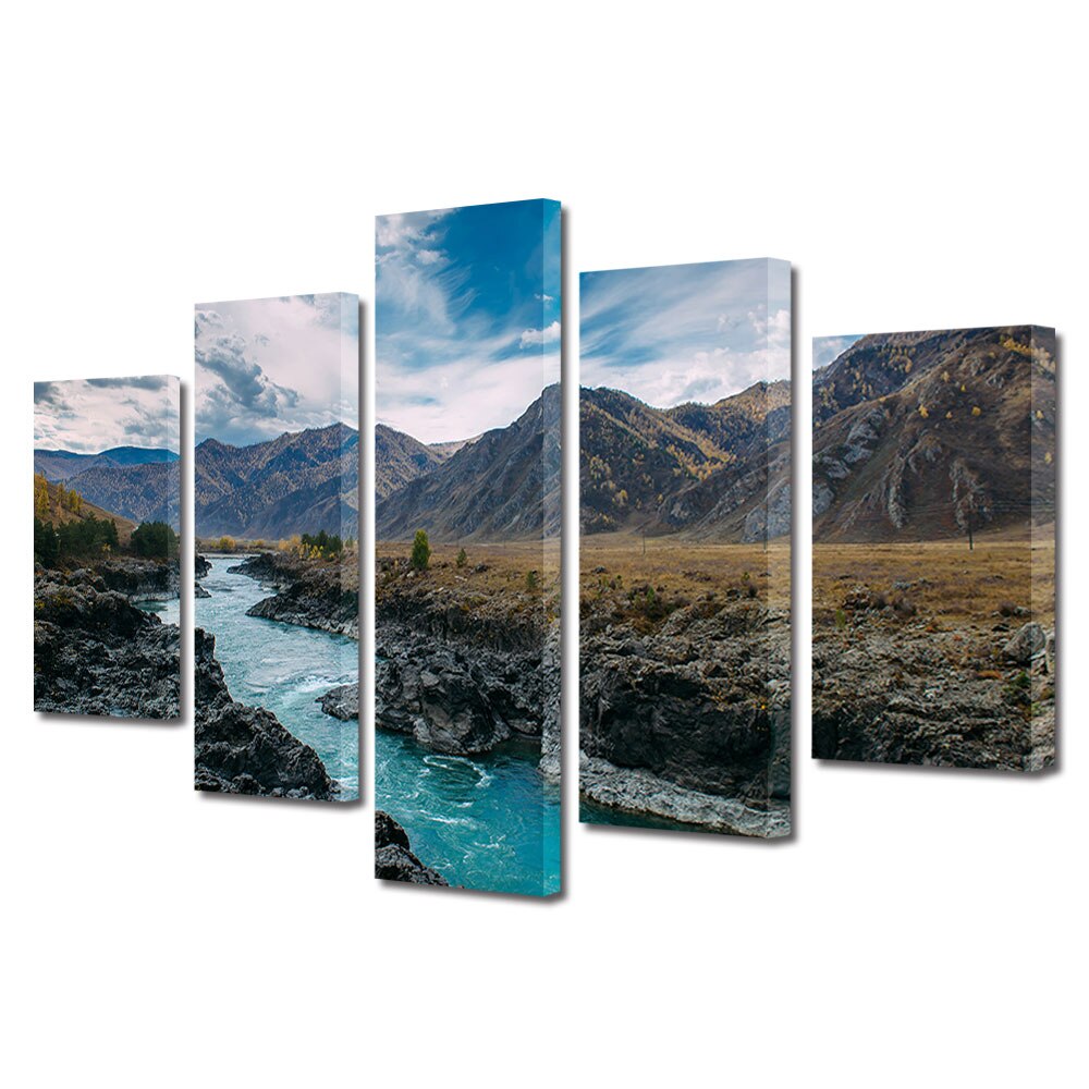 Set Tablouri Multicanvas, ArtDeco, Rau rapid, Panza pe cadru de lemn, Decoratiuni Moderne pentru Casa, 5 piese, 60 x 100 cm