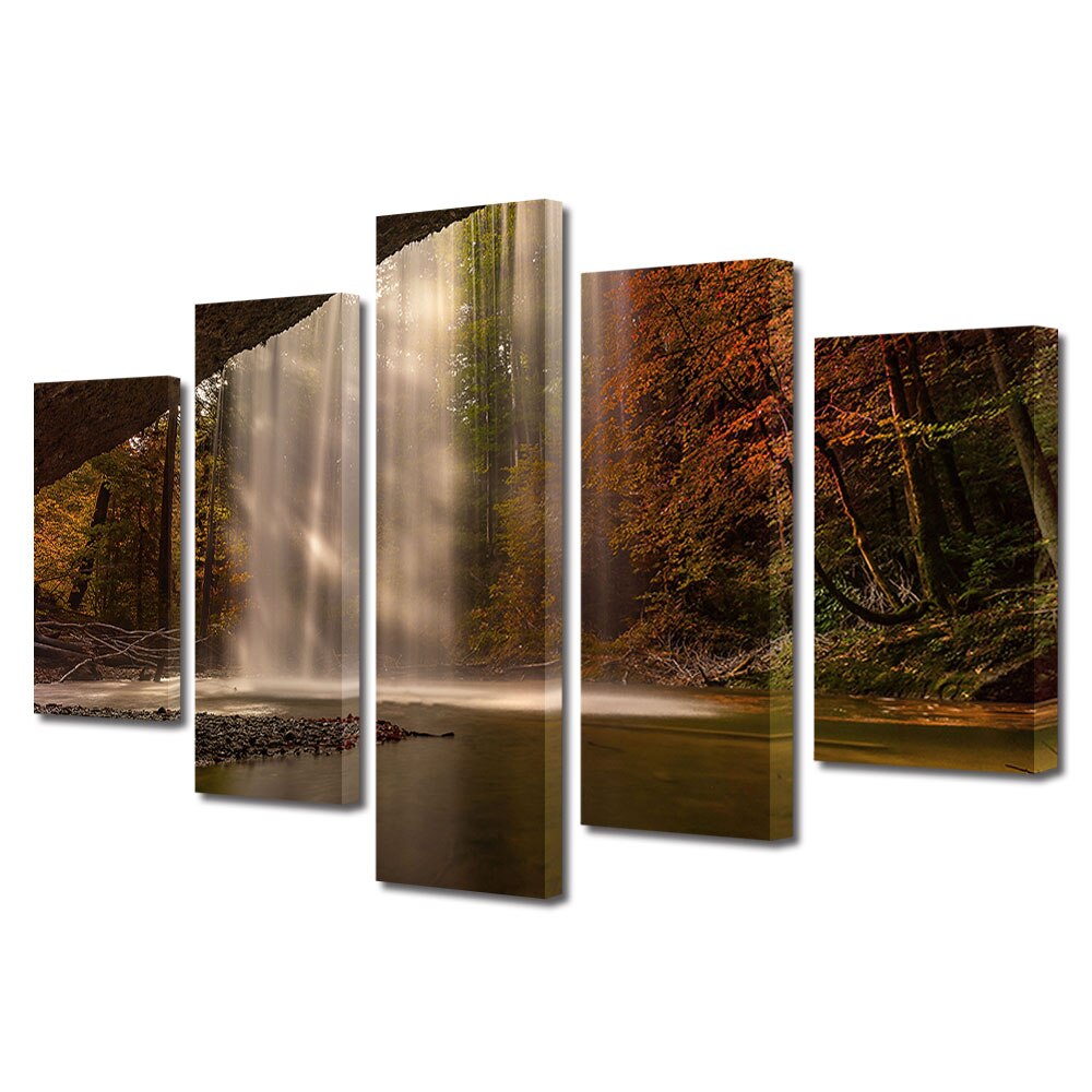 Set Tablouri Multicanvas, ArtDeco, Lacrimile naturii, Panza pe cadru de lemn, Decoratiuni Moderne pentru Casa, 5 piese, 70 x 125 cm