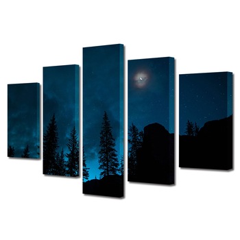 Set Tablouri Multicanvas, ArtDeco, In toiul noptii, Panza pe cadru de lemn, Decoratiuni Moderne pentru Casa, 5 piese, 70 x 125 cm Set Tablouri Multicanvas, ArtDeco, In toiul noptii, Panza pe cadru de lemn, Decoratiuni Moderne pentru Casa, 5 piese, 70 x 125 cm