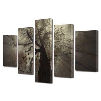 Set Tablouri Multicanvas, ArtDeco, Copac batran, Panza pe cadru de lemn, Decoratiuni Moderne pentru Casa, 5 piese, 120 x 225 cm Set Tablouri Multicanvas, ArtDeco, Copac batran, Panza pe cadru de lemn, Decoratiuni Moderne pentru Casa, 5 piese, 120 x 225 cm