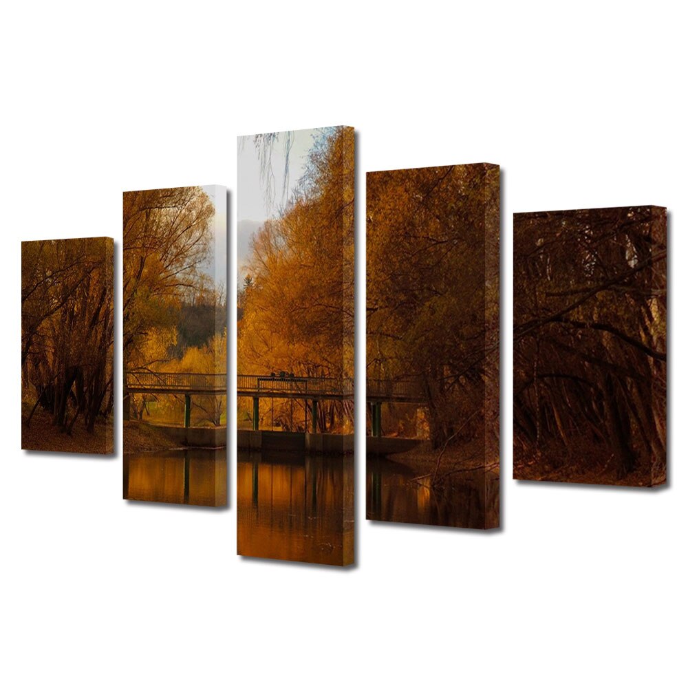 Set Tablouri Multicanvas, ArtDeco, Reflexii rosiatice, Panza pe cadru de lemn, Decoratiuni Moderne pentru Casa, 5 piese, 70 x 125 cm